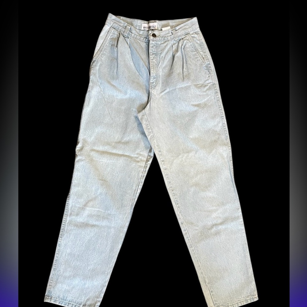 1980’s mom jeans high waist acid wash blue jeans size 12  28 waist white Stag